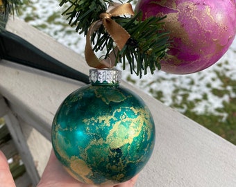 Holiday Ornament - Alcohol Ink Christmas Bauble - Shatterproof - Handmade - Hand-painted Fluid Art - Unique Gift Idea - Seasonal - Plastic