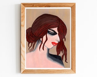 Sad Woman Acrylic Painting Print - Original Artwork - Modern Gallery Fine Art - Female Portrait - Woman Silhouette - Emotive - Unique Decor