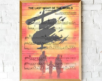 Miss Saigon Wall Art Print, Watercolor Painting, Last Night of the World Sheet Music, Broadway Playbill Poster, Unique Gift Idea, Kim, Chris