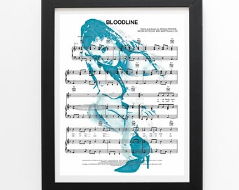 Ariana Grande Watercolor Painting Poster, Bloodline Sheet Music  Print - Black & White Frameable Wall Art, Unique Gift Idea, Teen Girls Room