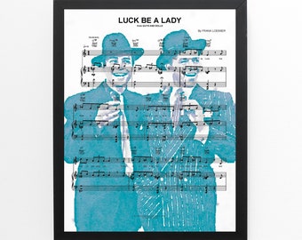 Guys and Dolls Print, Watercolor Painting, Luck Be a Lady Sheet Music, Unique Gift, Classic Hollywood Icon, Frank Sinatra & Marlon Brando,