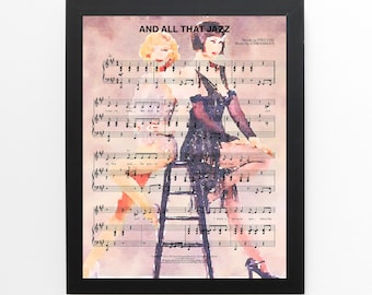 Chicago Musical Aquarellmalerei, Roxie & Velma Kunstdruck, All That Jazz Noten, Broadway-Stück, Hollywood-Filmplakat, einzigartiges Geschenk