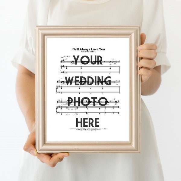 CUSTOM Art Print, Wedding Photo & Song, Watercolor Painting, Sheet Music, Unique Anniversary Gift Idea for Wife or Husband, Personal Picture