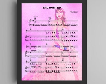 Taylor Swift Poster, Enchanted Sheet Music, Eras Concert Tour Print, Swiftie Swag, Watercolor Painting Wall Art Home Decor, Unique Gift Idea