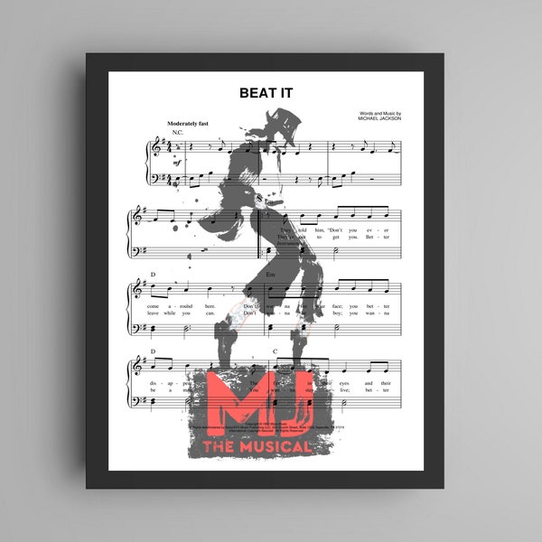 Michael Jackson Watercolor Painting, MJ the Musical, Beat It Sheet Music, Broadway Play Art Print, King of Pop, Music Wall Art, Unique Gift