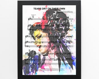 Amy Winehouse Watercolor Painting, Tears Dry On Their Own Sheet Music Wall Art Print, Unique Gift for Her, Soul, Colorful, Legendary Icon