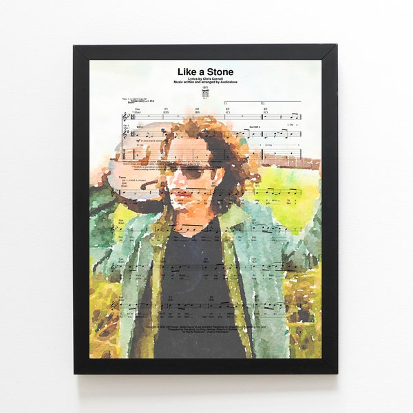 Audioslave Poster, Chris Cornell Portrait Print, Watercolor Painting, Like a Stone Sheet Music, Unique Gift Idea, Rock Illustration Wall Art
