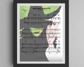 Wicked Musical Art Print, Defying Gravity Sheet Music Poster, Elphaba & Glinda Oil Painting, Broadway Playbill Decor, Unique Gift Idea