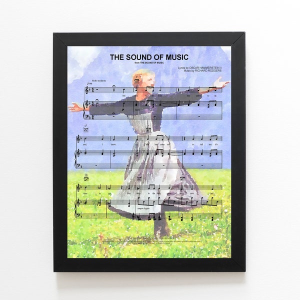 Sound of Music Watercolor Painting, Julie Andrews Maria Movie Poster, Sheet Music Print, Unique Gift Idea, Classic Film, Broadway Musical