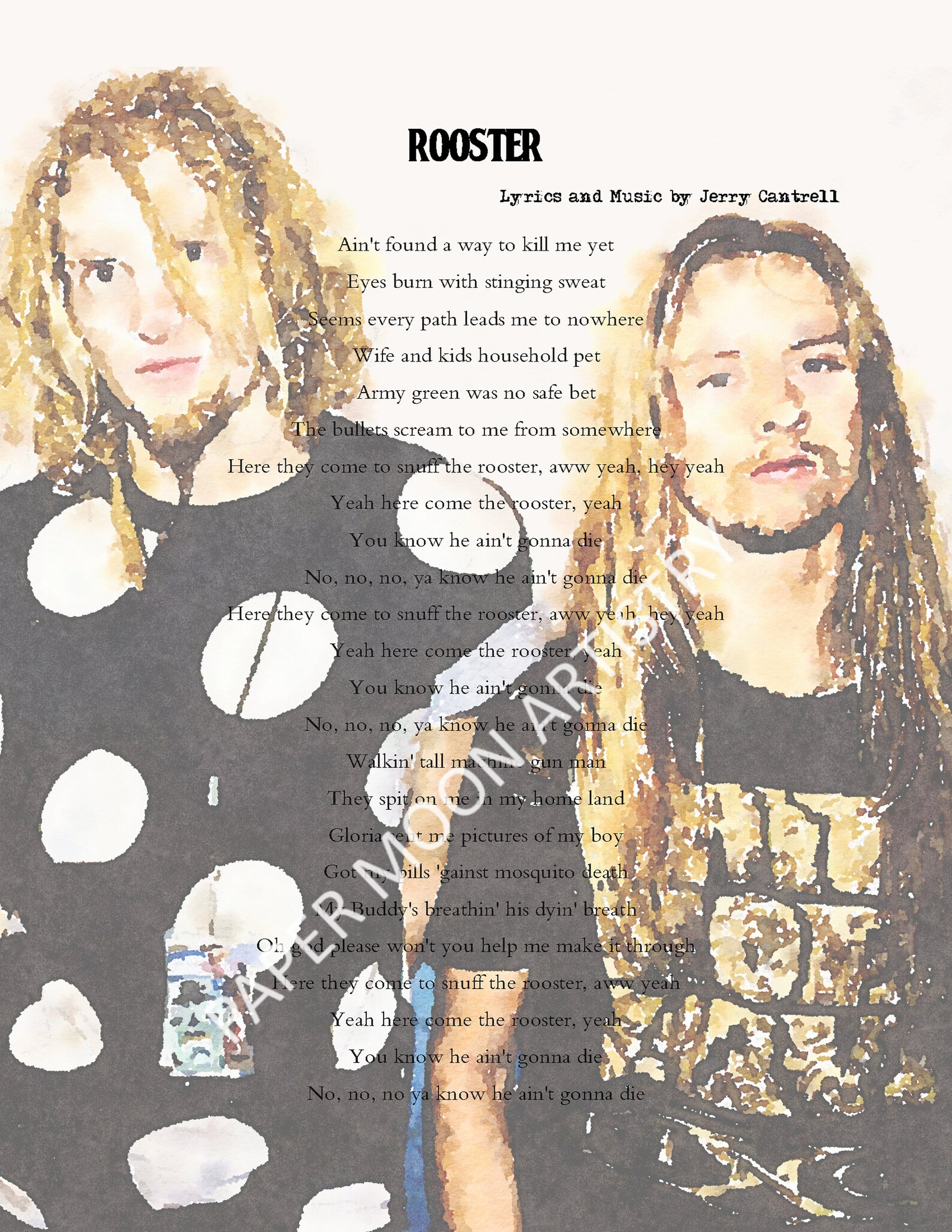 Alice in Chains Poster Rooster Song Lyrics Original Etsy