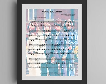 Beatles Poster, Come Together Watercolor Painting, Abbey Road Sheet Music, Classic Rock Art Print,  Unique Gift Idea, Lennon, McCartney