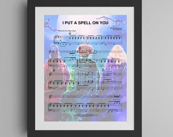 Sanderson Sisters Watercolor Painting, Hocus Pocus Art Print, I Put a Spell on You Sheet Music, Disney Movie, Unique Gift Idea, Halloween