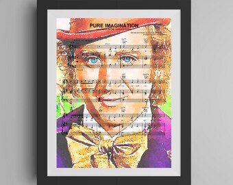 Charlie & the Chocolate Factory Print, Willy Wonka Watercolor Painting, Pure Imagination Sheet Music, Gene Wilder Portrait, Unique Gift Idea