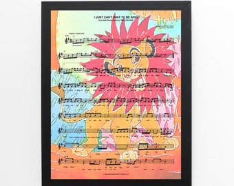 Lion King DIGITAL Art Print, I Just Can't Wait to Be King Sheet Music, Simba Watercolor Painting, Printable Wall Art, Musical Kid Room Decor