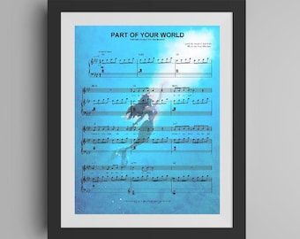 Little Mermaid Ariel Watercolor Painting - Disney Sheet Music - Part of Your World Art Poster - Musical Movie - Kids Room - Unique Gift Idea