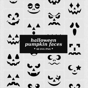 Pumpa ansikte SVG Jack O'Lantern vektor Halloween carving stencil Clipart vektorfil klippfil silhuett digital nedladdning 40 designer SVG PNG