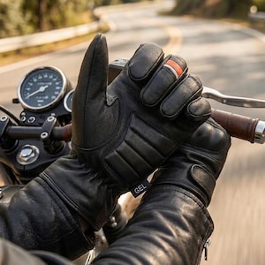 Echte Rindsleder Handschuhe - Gel gepolsterte, Touchscreen-fähige Bikerausrüstung