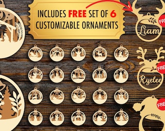 Christmas Ornaments SVG Bundle 3 layers, Laser Cut Files, custom 3D Christmas Ornaments, Hanging Baubles, Decorations, Digital Download SVG