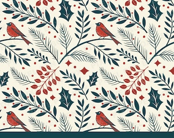 Seamless Christmas pattern svg, floral wrapping paper, Gift wrap, foliage Nordic pattern svg, png, download, Cut files, Scandinavian