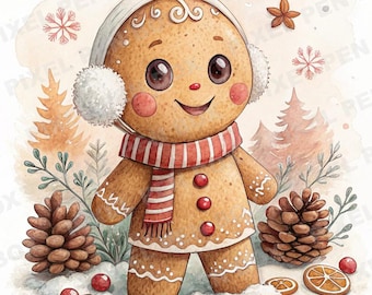 Gingerbread Clipart - Christmas Png - Watercolor -  Printable - Gingerbread Boy
