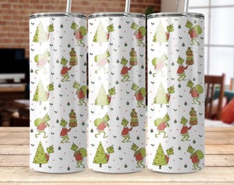 Grinch 20 oz Skinny Tumbler Wrap png, Transparent background, Png Sublimation, Digital Instant Download, Grinch Christmas