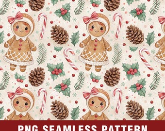 Seamless Christmas pattern png, Gingerbread wrapping paper, Christmas clipart, png, Christmas paper, digital download