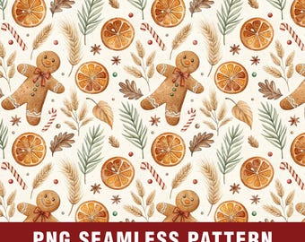 Seamless Christmas pattern png, Gingerbread man wrapping paper, Christmas clipart, png, Christmas paper, digital download