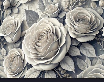 White Rose Seamless pattern png, floral 3d wrapping paper, rose, scatter cushion, Gift wrap, pattern png, download