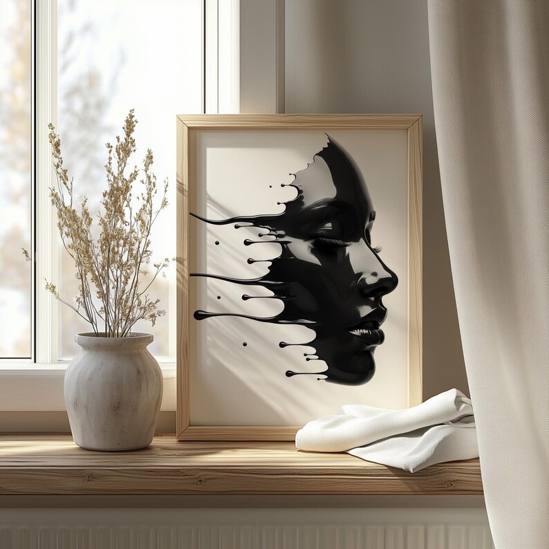 Surreal Abstract Woman Face Art Print – Modern Black & White Portrait ...