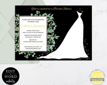 Printable Shower Invitation Template, Instant Download Greenery Garden Bridal Shower Invites, Edit in Pages or Word by YellowBrickStudio