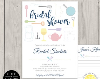 Printable Shower Invitation Recipe Card Template, Instant Download Kitchen Bridal Shower Invites, Edit in Pages or Word by YellowBrickStudio