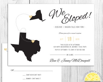 2 states/provinces/countries elope announcement destination wedding invitation diy printable file by YellowBrickStudio