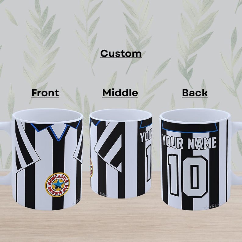 Custom Newcastle United Mug, Personalised 1999-2000 Kit Ceramic Cup, NUFC Retro Football Shirt Gift, Classic Newcastle Brown Ale Sponsor image 3