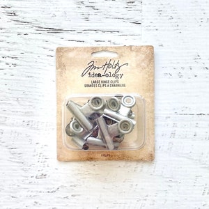 Tim Holtz Idea-ology,  Large Hinge Clips, Metal, embellishment, planner, scrapbook, card, mixed media, art journal, altered art assemblage