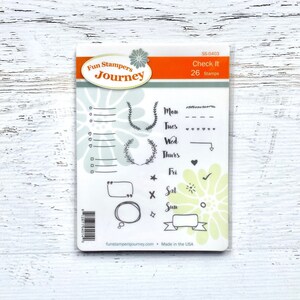 Spellbinders Stamp Set, Check It, 26 stamps, Fun Stampers Journey, scrapbooking, card making, paper crafting, planner, art journaling