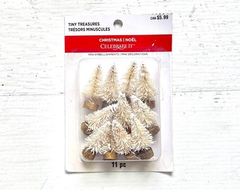 Celebrate It Bottle Brush Miniature trees in Ivory, 11 pcs., 1 5/8 in., christmas holiday, dollhouses, mixed media, snow globes, altered art