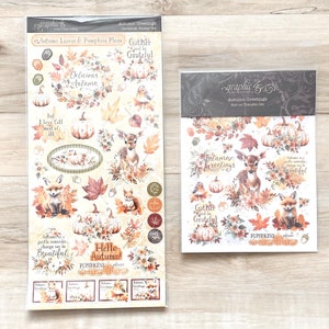 Juego de pegatinas o transferencias para frotar de cartulina Graphic 45 Autumn Greetings de 6 x 12 pulgadas, para hacer tarjetas, manualidades con papel, scrapbooking, hojas, calabazas