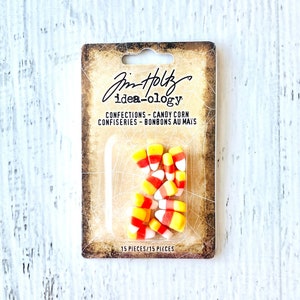 Tim Holtz, Ideaology, Confections-Candy Corn, Halloween embellishment, paper crafting, altered art assemblage, vignette, mixed media, decor