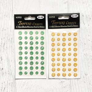 Triveni Crafts 8-10 mm 粘着ラインストーンチェックカットステッカー、緑または黄色、カード作成、ペーパークラフト、ミックスメディア、アートジャーナリング