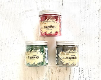 Stampendous Mica Fragments in green, red, blue, pearlized, tarnished, or gilded, Frontage, 0.46 oz. jar, for mixed media, art journaling