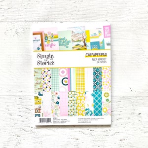Bloc de notas Simple Stories Flea Market de 6 x 8 pulgadas, 24 páginas de doble cara, 4 diseños, planificador, álbum de recortes, manualidades con papel, fabricación de tarjetas, técnica mixta, collage