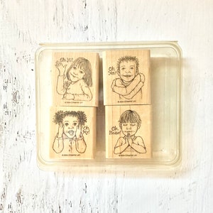 Stampin' Up Charming Children Stamp Set, suavemente usado, montaje en madera, elaboración de papel, fabricación de tarjetas, álbum de recortes, medios, diario de arte, planificación