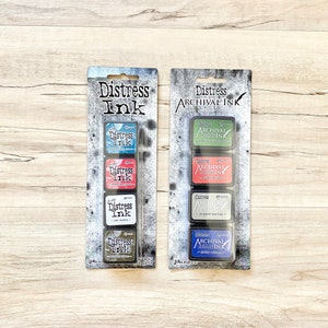 Tim Holtz Mini Distress Ink Pad Kit 18 oder Mini Distress Archival Kit 6, 4 Farben / Set, 1 x 1 inch Pads, Kartenherstellung, Art Journaling, Stempeln