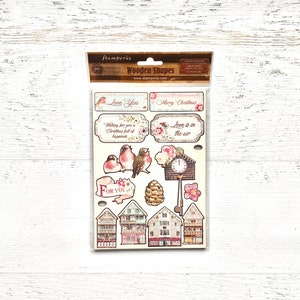 Stamperia Sweet Winter Colored Wood Embellishments Shapes, scrapbooking, card making, paper crafting, journaling, snow, Christmas Holiday
