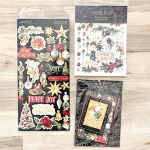 Juego de calcomanías de cartulina Merry & Bright de 6 x 12 pulgadas, transferencias para frotar o tarjetas para diario, fabricación de tarjetas, manualidades con papel, álbumes de recortes