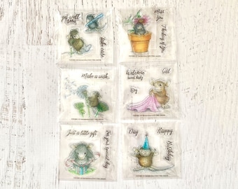 Juegos de sellos transparentes Stampendous, miniaturas de ratones domésticos, estampación, fabricación de tarjetas, manualidades con papel, art journaling, técnicas mixtas, mejórate, pide un deseo