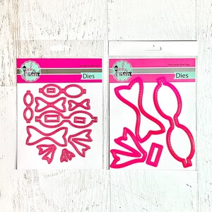 Roze en hoofdgestikte strikken (12 stuks) of extra grote strik (4 stuks) stansvormen, 3D-papierstrikken, papier knutselen, kaarten maken, scrapbooking, mixed media