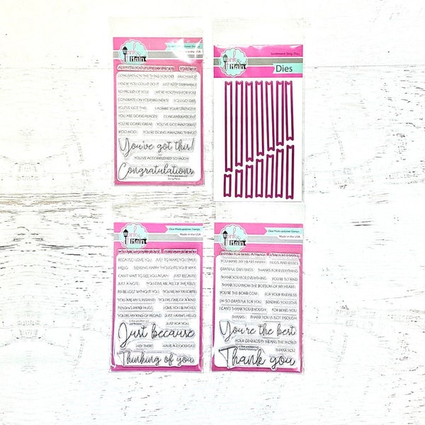 Pink & Main Sentiment Strips Stamp and/or Die Set, 21-23 stamps/14 dies, paper crafting, cards, scrapbooking, sentiments, thank you, phrases