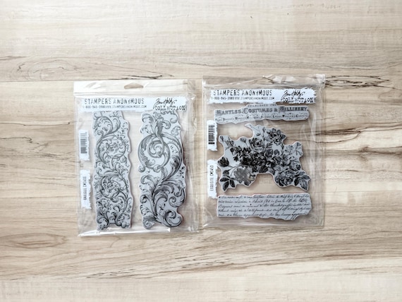 Tim Holtz Stampers Anonymous cling stamp sets, Baroque or Exquisite, junk journaling, cards, art assemblage, paper crafting, mixed media