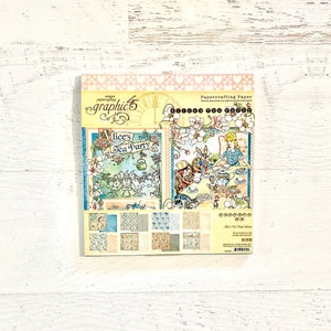 Graphic 45 Alice&#39;s Tea Party Collection-8X8 paper pad, 3 sheets ea of 8 designs, dbl-sided, scrapbooking, papercrafting, cardmaking, journal